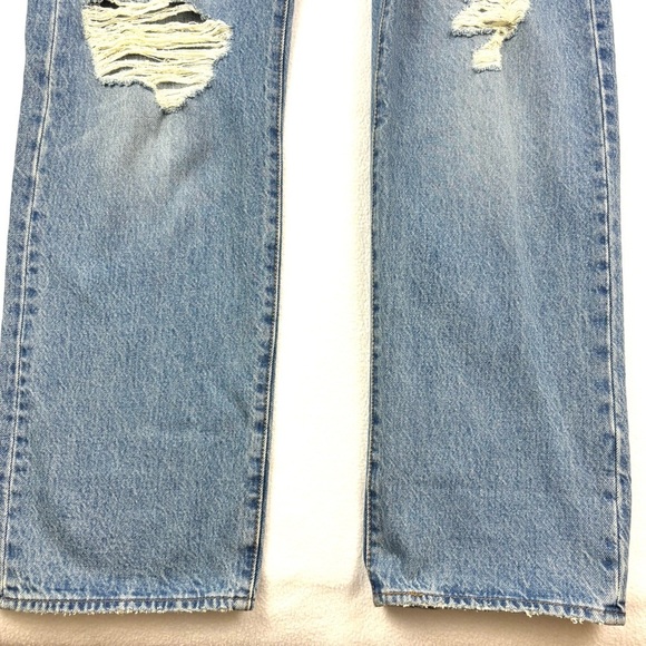 Levis 501 Button Fly Med Wash Distressed Whiskered Straight Leg Jean Size 36/32 - Picture 5 of 15